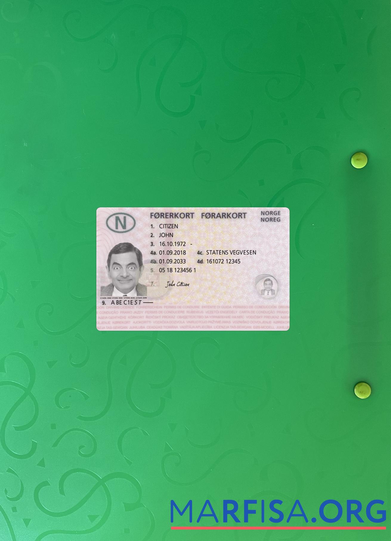 Blank Norway driving license 2018 present photolook download for verification